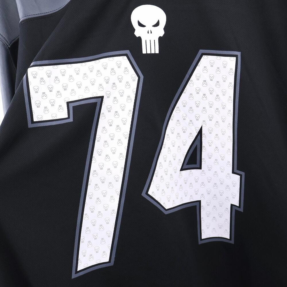 Marvel Punisher Football Jersey Mens 2XL Black Gray #74 Skull Graphic - Picture 4 of 6